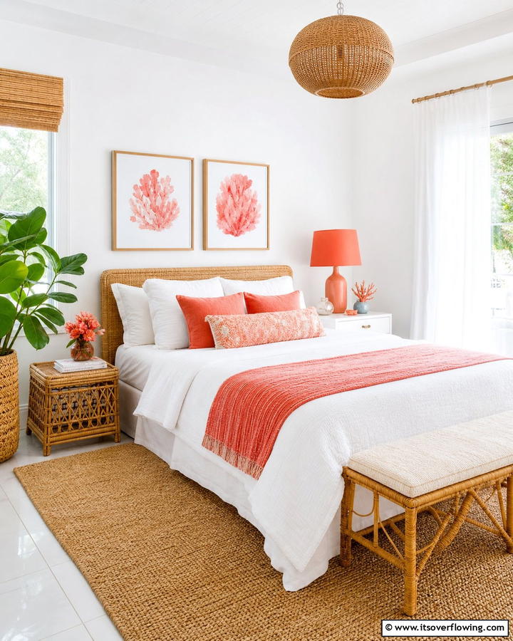 Coral Accents with White - 20 Pastel Bedroom Ideas for a Soft and Serene Space