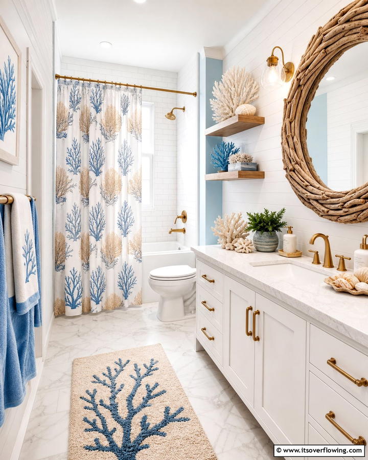 Coral Accents - 25 Coastal Bathroom Ideas for a Serene Beach Retreat