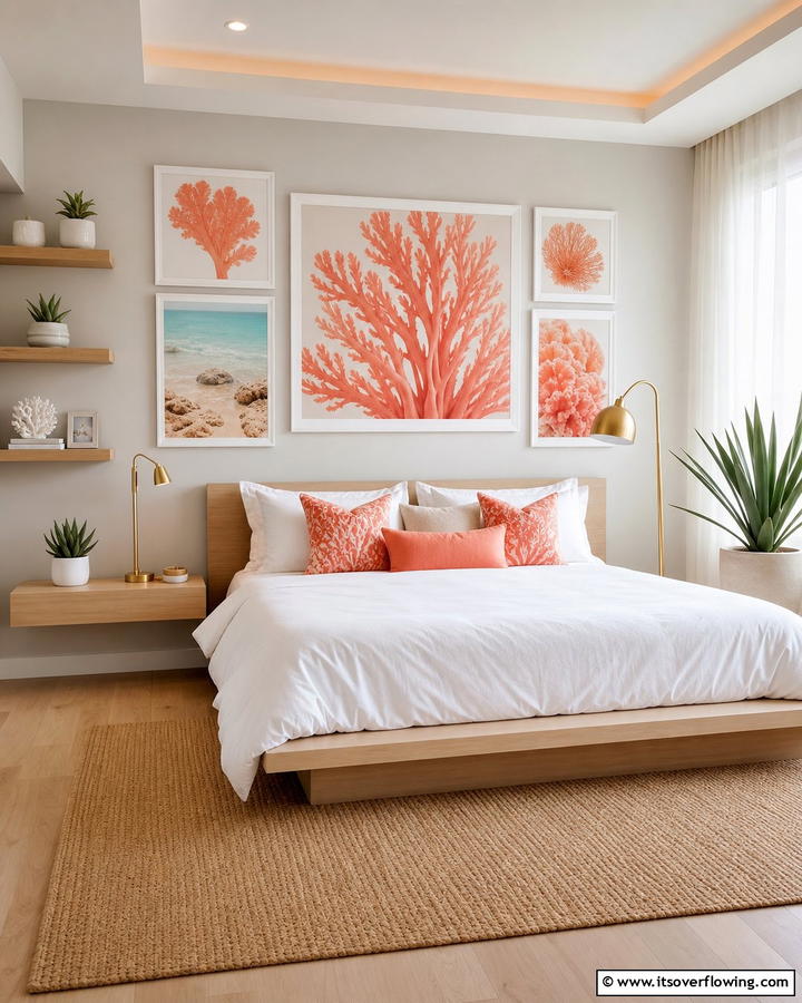 Coral Artwork - 20 Coral Bedroom Ideas to Brighten Your Space