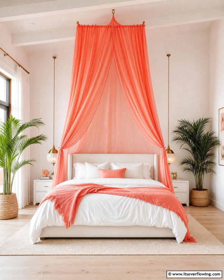 Coral Canopy - 20 Coral Bedroom Ideas to Brighten Your Space