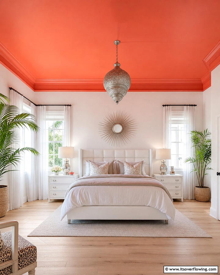 Coral Ceiling - 20 Coral Bedroom Ideas to Brighten Your Space