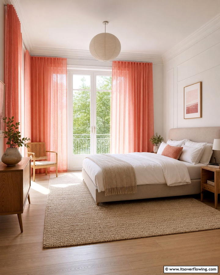 Coral Curtains - 20 Coral Bedroom Ideas to Brighten Your Space