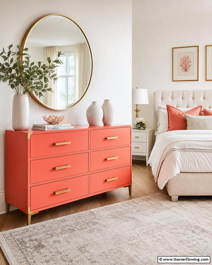 Coral Dresser - 20 Coral Bedroom Ideas to Brighten Your Space