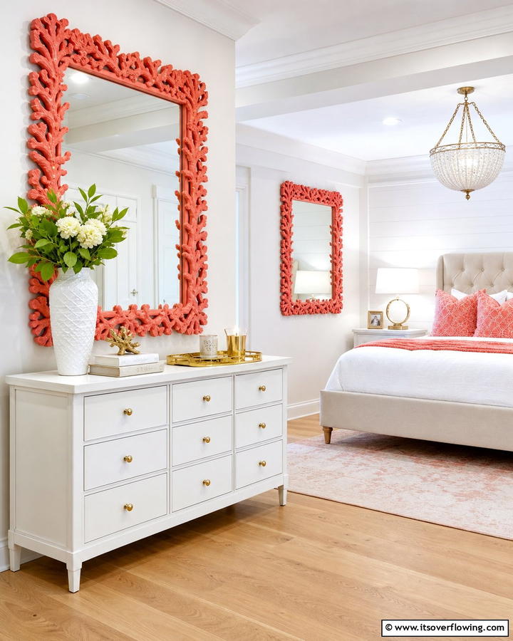 Coral Mirror Frames - 20 Coral Bedroom Ideas to Brighten Your Space