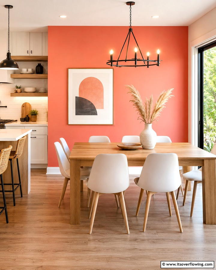 Coral Pink Accent Wall - 30 Pink Kitchen Ideas to Refresh Your Cooking Space
