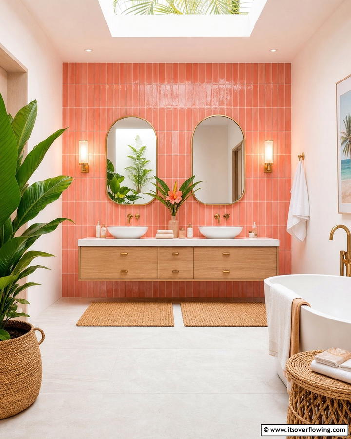 Coral Pink Tiles for a Warm Atmosphere - 20 Pink Tile Bathroom Ideas for a Vibrant Look