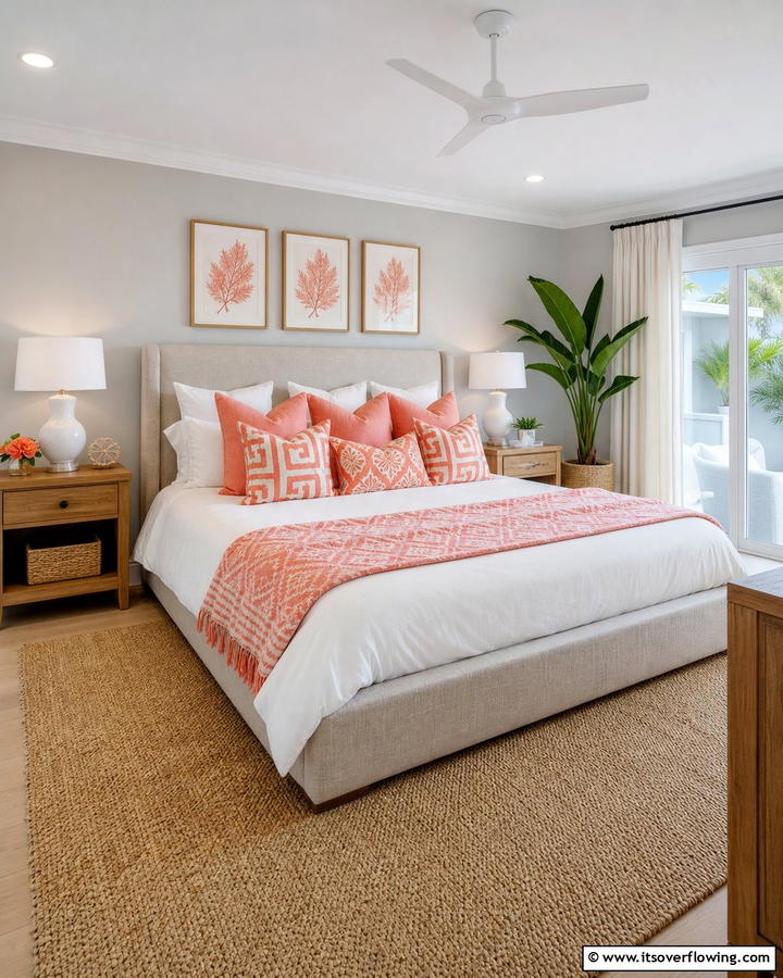Coral Throw Pillows - 20 Coral Bedroom Ideas to Brighten Your Space