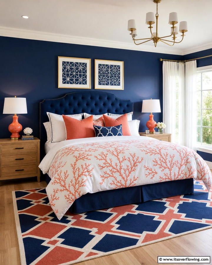 Coral and Navy Palette - 20 Coral Bedroom Ideas to Brighten Your Space