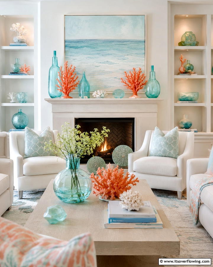 Coral and Sea Glass Accessories - 30 Relaxed Coastal Decor Inspirations for Beach-Inspired Homes