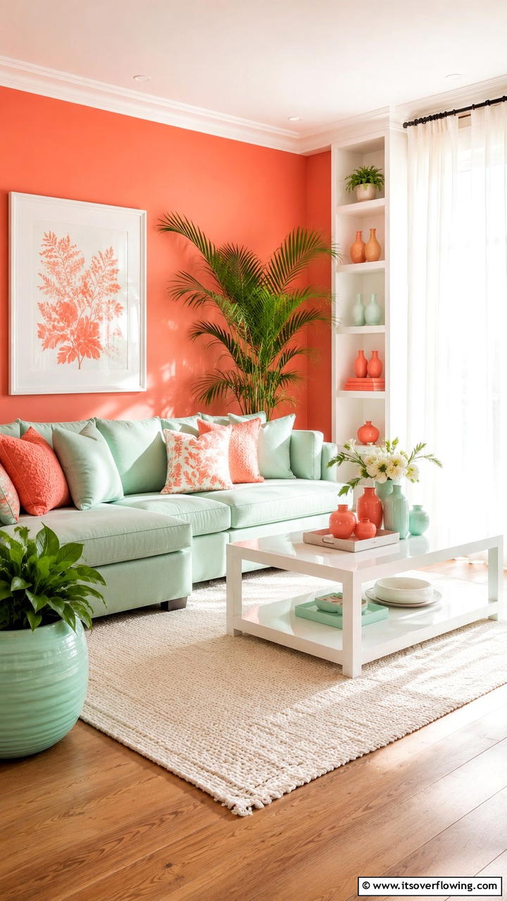 Coral and Soft Mint - 21 Two Colour Combinations for a Vibrant Living Room
