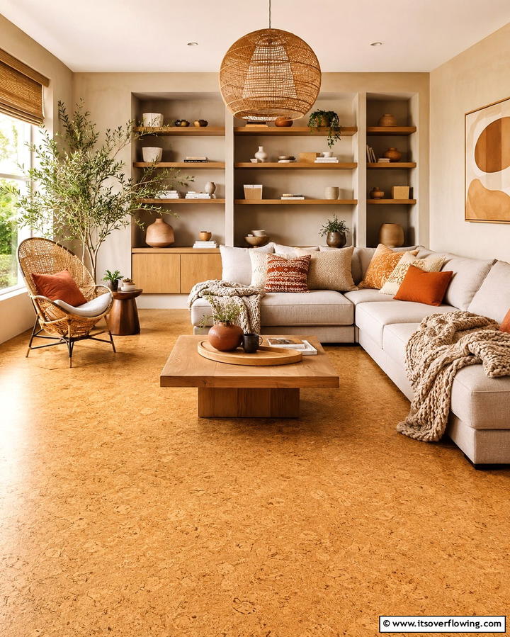 Cork Flooring Comfort - 25 Living Room Flooring Ideas for a Stunning Space