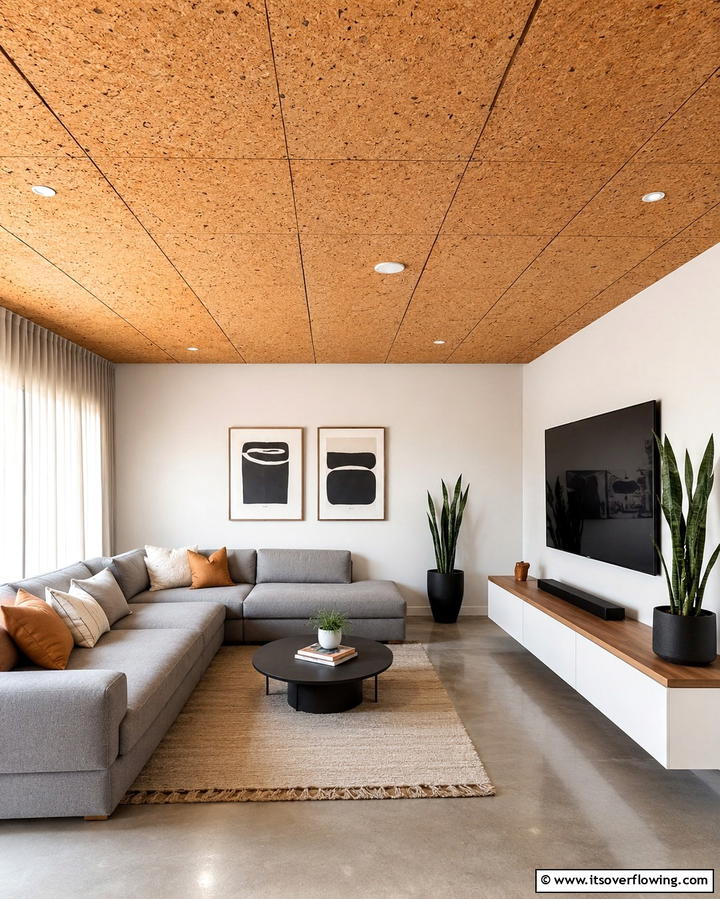 Cork Tiles for a Natural and Acoustic Solution - 25 Affordable Cheap Ceiling Ideas for Your Home