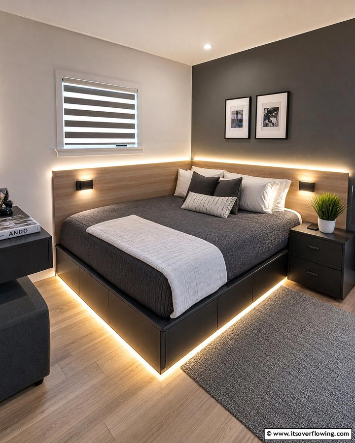 Corner Bed with Built In Lighting - 20 Creative Corner Bed Ideas for Small Spaces