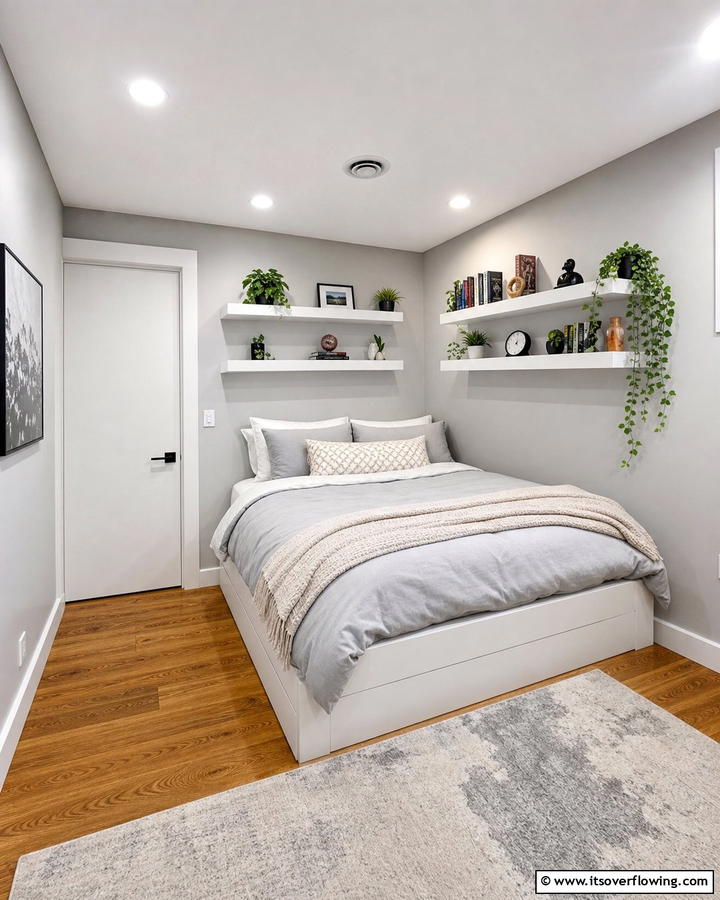 Corner Bed with Floating Shelves - 20 Creative Corner Bed Ideas for Small Spaces