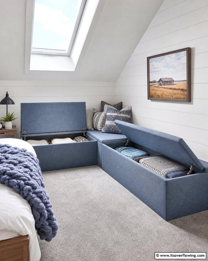 Corner Bench with Storage - 20 Bedroom Corner Ideas to Maximize Your Space