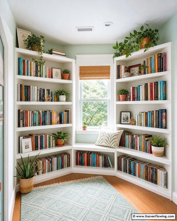Corner Bookcases Around a Small Window - 20 Bookcases Around Window Design Ideas- Functional Decor