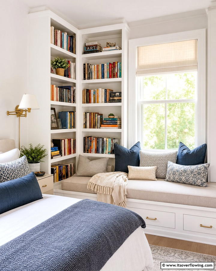 Corner Bookshelves with Integrated Seating - 20 Space-Saving Corner Bookshelf Ideas for Your Home