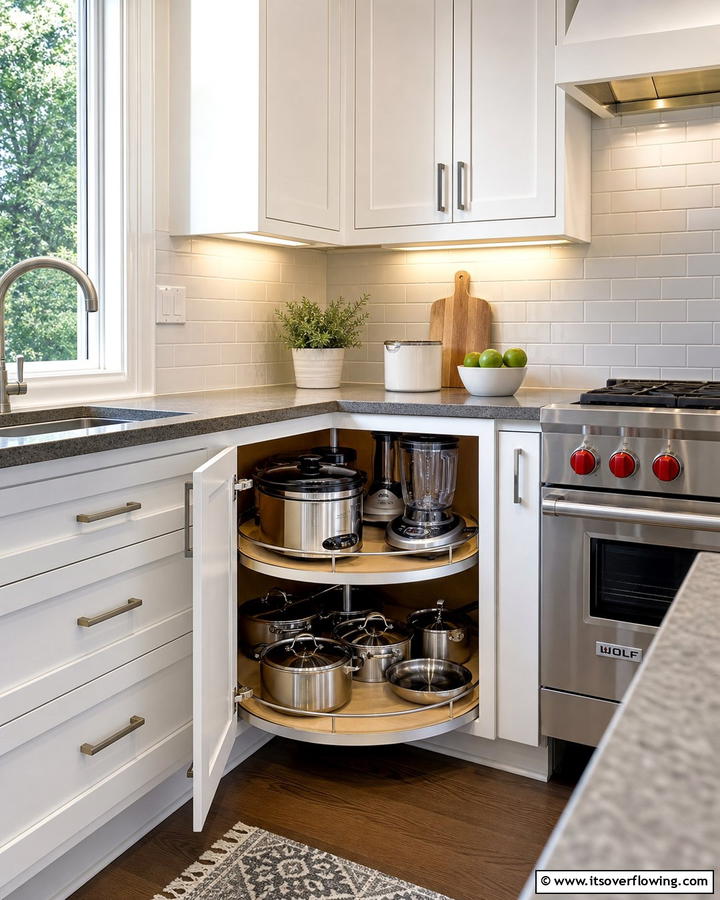 Corner Cabinet Carousel - 21 Small Kitchen Storage Hacks for Efficient Spaces