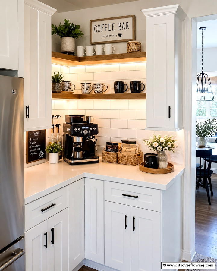 Corner Coffee Station - 20 Kitchen Corner Ideas to Maximize Your Space