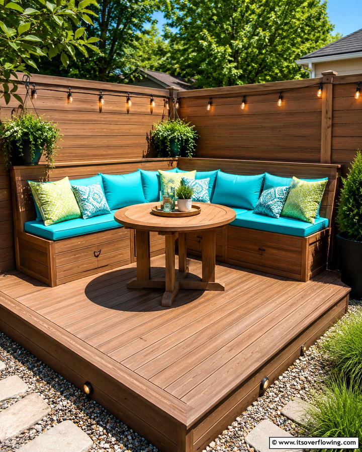 Corner Deck with Built in Seating - 25 Ground Level Deck Ideas for Easy Outdoor Living