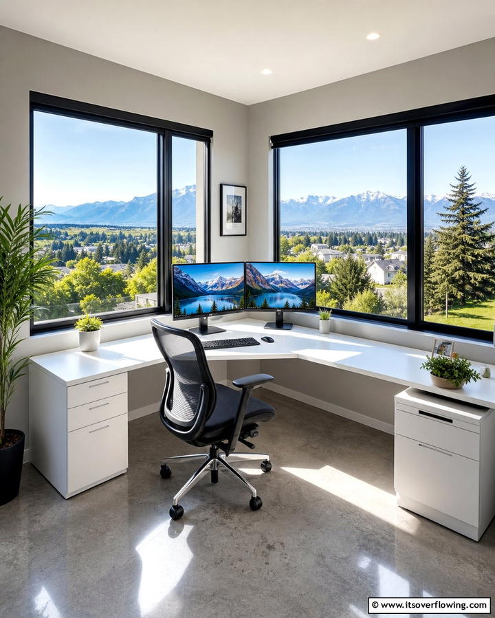 Corner Desk Overlooking Two Views - 25 Desk in Front of Window Ideas for a Bright Workspace