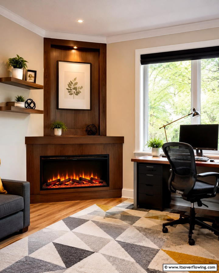 Corner Electric Fireplace Solution - 25 Home Office With Fireplace Ideas for Cozy Workspaces