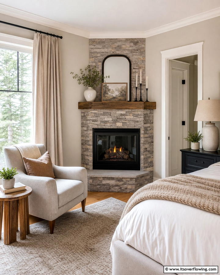Corner Faux Stone FireplaceExact - 25 Faux Stone Fireplace Ideas for a Cozy and Elegant Look