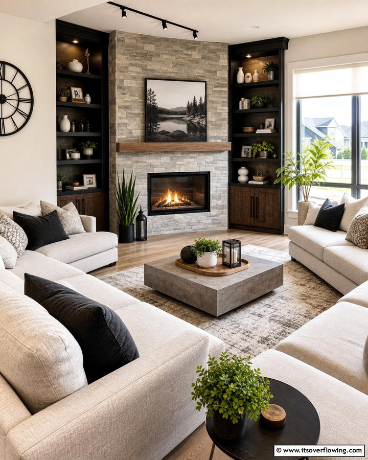 Corner Fireplace - 21 Modern Fireplace Ideas for Cozy Contemporary Living Rooms