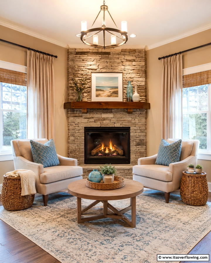 Corner Fireplace - 25 Cozy Living Room Fireplace Ideas for Warmth