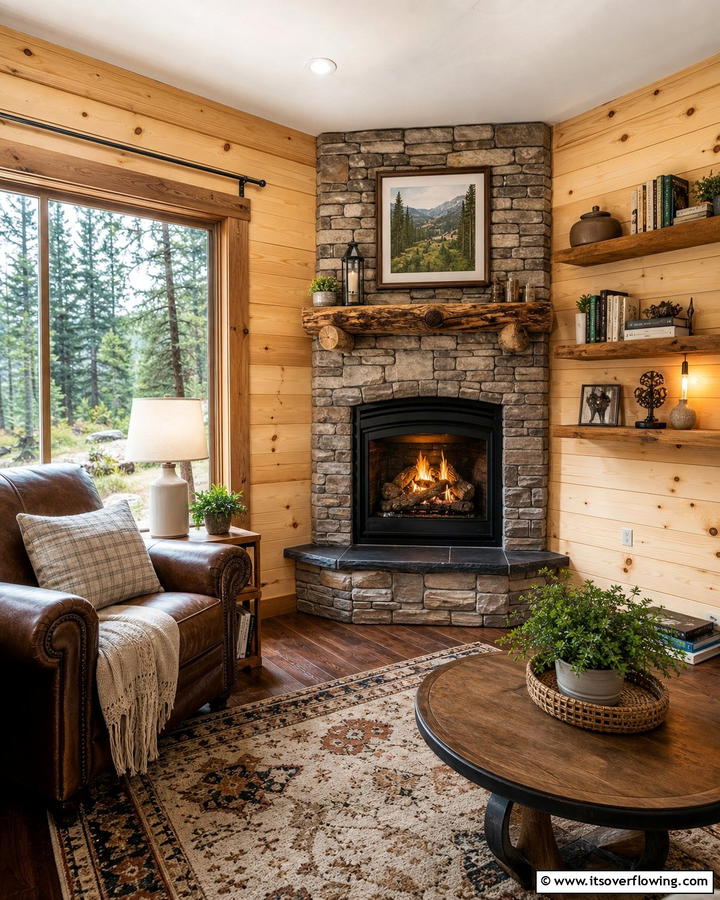 Corner Fireplace - 25 Cozy Cabin Fireplace Ideas for a Warm Retreat