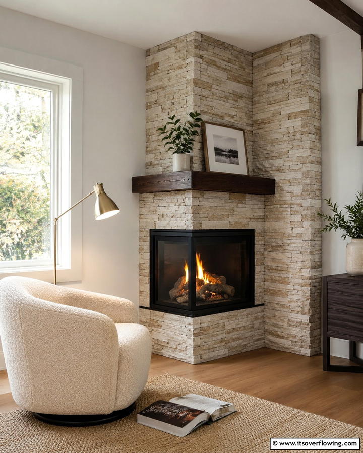 Corner Fireplace - 25 Rustic Fireplaces to Warm Up Your Living Space