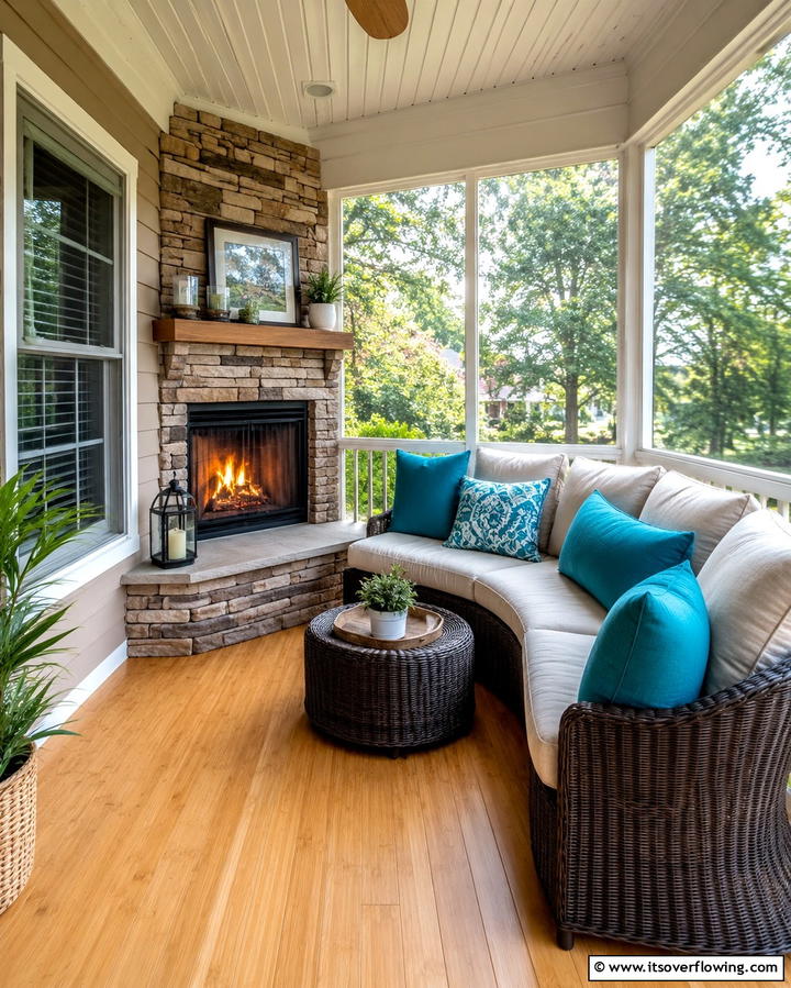 Corner Fireplace Efficiency - 25 Screened-in Porch With Fireplace Ideas for Cozy Evenings