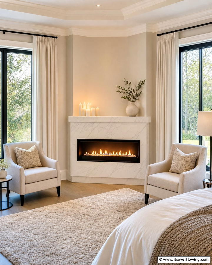 Corner Fireplace Feature - 20 Bedroom Corner Ideas to Maximize Your Space