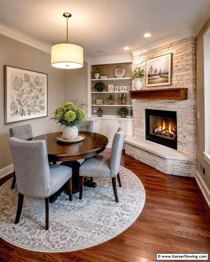 Corner Fireplace for Space Efficiency - 25 Dining Room With Fireplace Ideas for Cozy Gatherings