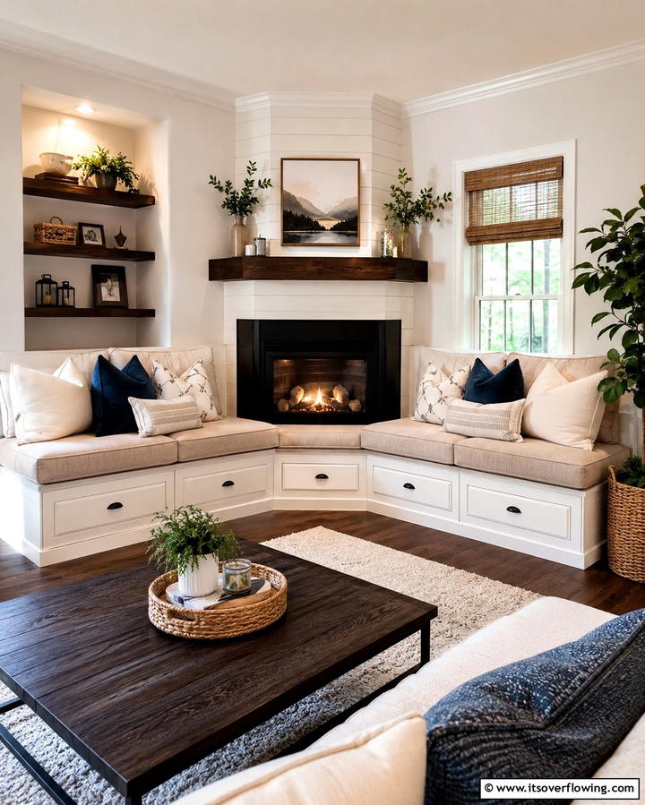 Corner Fireplace with Built In Seating - 25 Cozy Corner Gas Fireplace Ideas for Your Home