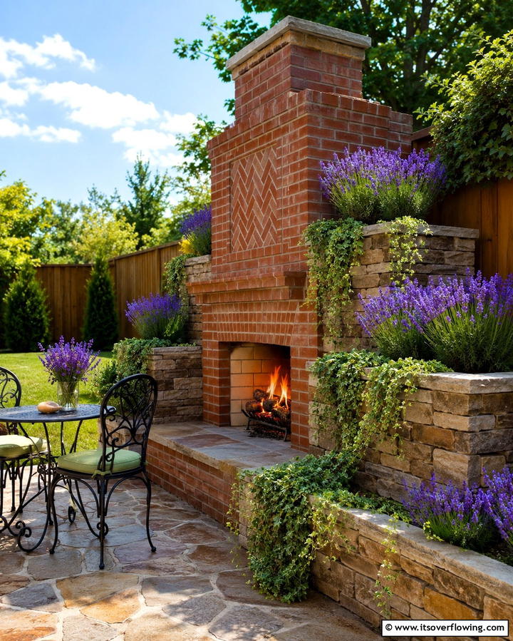Corner Fireplace with Built in Planters - 25 Outdoor Corner Fireplace Ideas for Cozy Nights