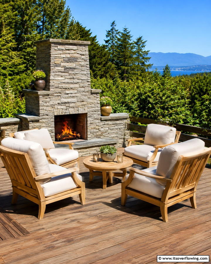 Corner Fireplace with Comfortable Lounge Chairs - 25 Outdoor Corner Fireplace Ideas for Cozy Nights
