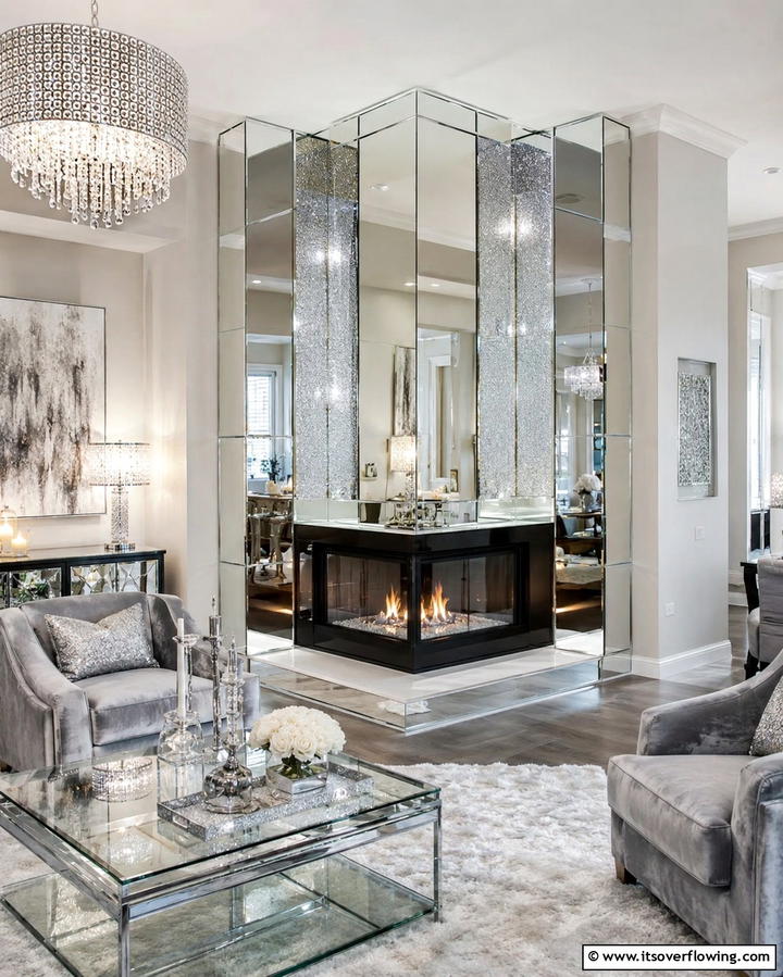 Corner Fireplace with Mirrored Panels - 25 Cozy Corner Gas Fireplace Ideas for Your Home