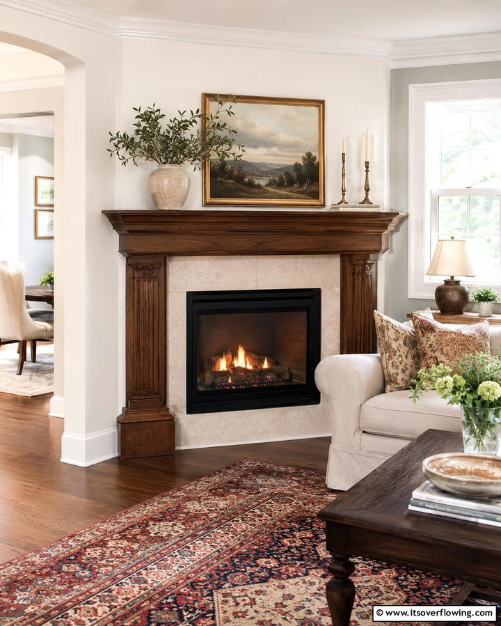 Corner Fireplace with a Mantelpiece - 25 Cozy Corner Gas Fireplace Ideas for Your Home