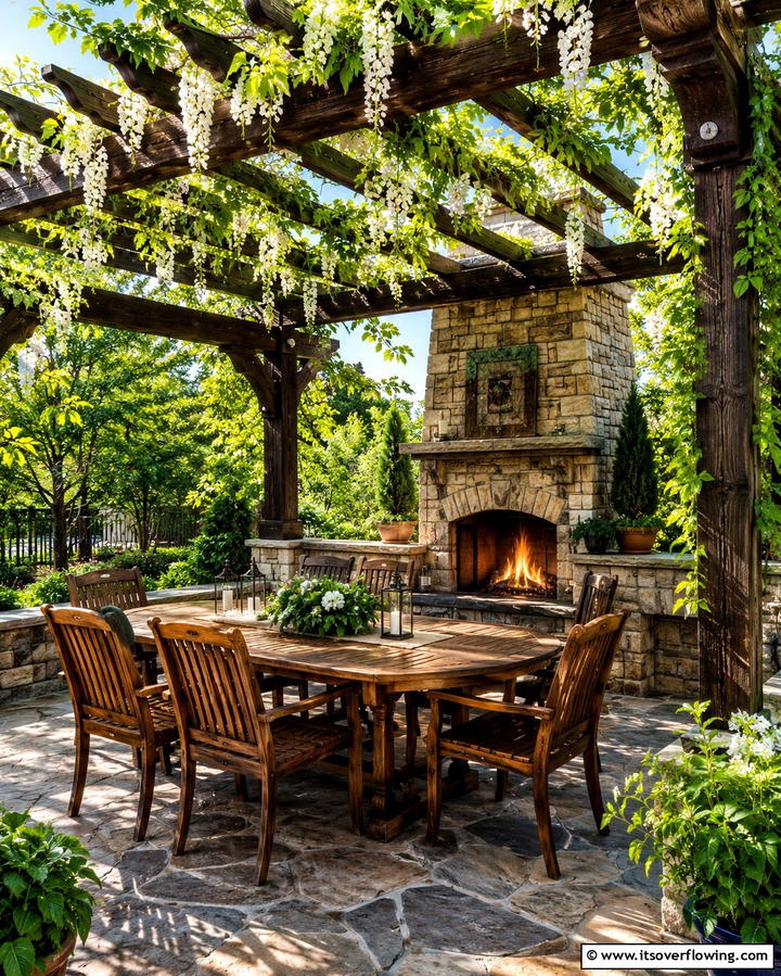 Corner Fireplace with a Pergola Cover - 25 Outdoor Corner Fireplace Ideas for Cozy Nights
