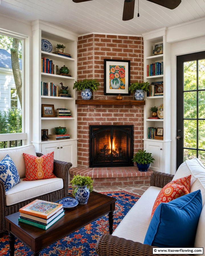 Corner Fireplaces - 25 Porch Fireplace Ideas for Cozy Outdoor Evenings