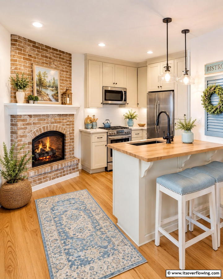 Corner Fireplaces for Compact Kitchens - 25 Kitchens With Fireplaces for a Unique Cooking Space