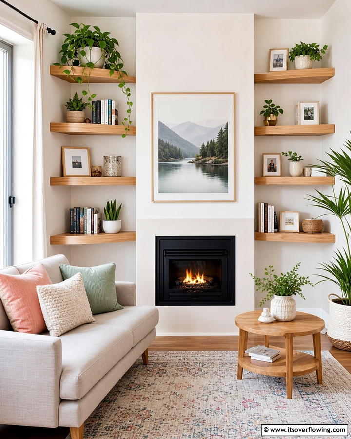 Corner Floating Shelves to Maximize Space - 20 Fireplace Floating Shelves Design Ideas for Cozy Homes