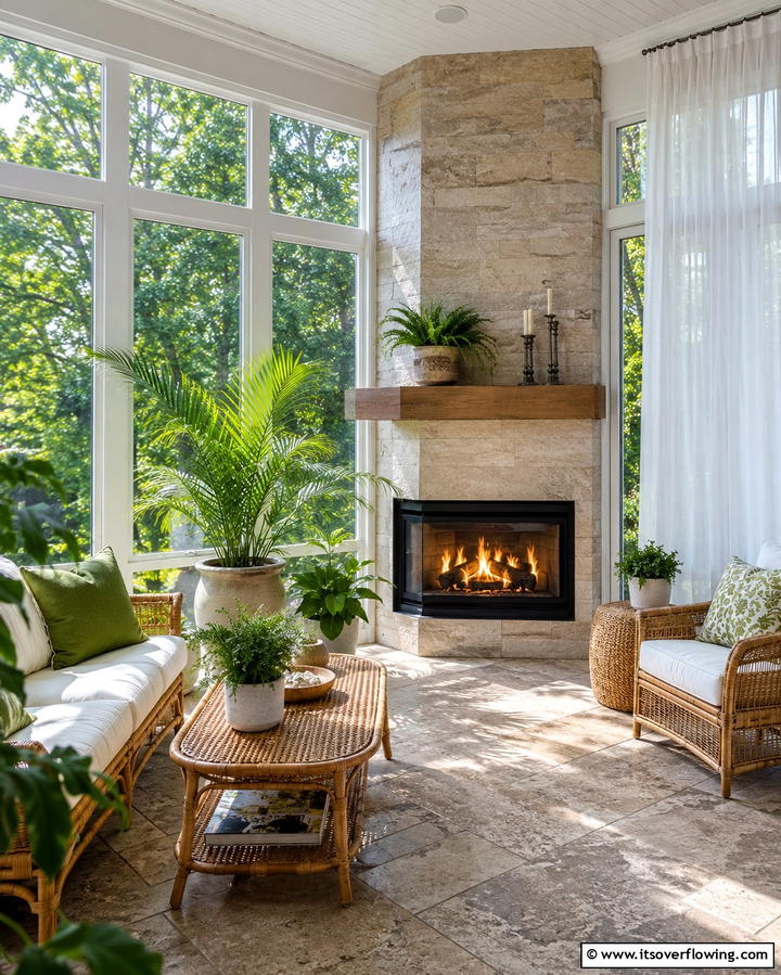 Corner Gas Fireplace in a Sunroom - 25 Cozy Corner Gas Fireplace Ideas for Your Home