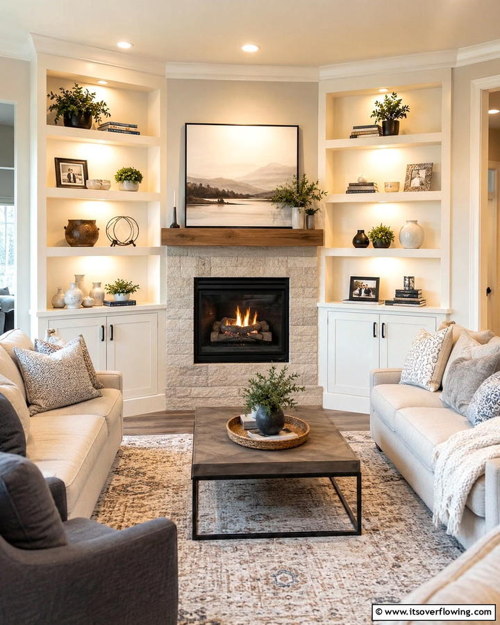 Corner Gas Fireplace with Built In Shelving - 25 Cozy Corner Gas Fireplace Ideas for Your Home