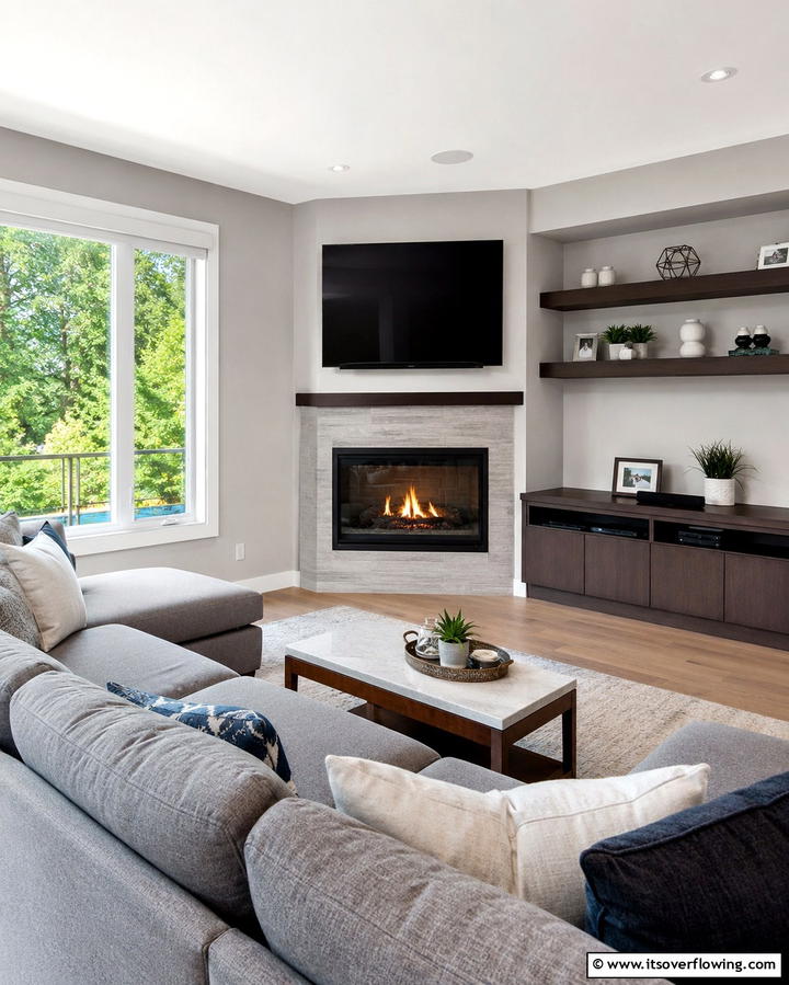 Corner Gas Fireplace with TV Above - 25 Cozy Corner Gas Fireplace Ideas for Your Home