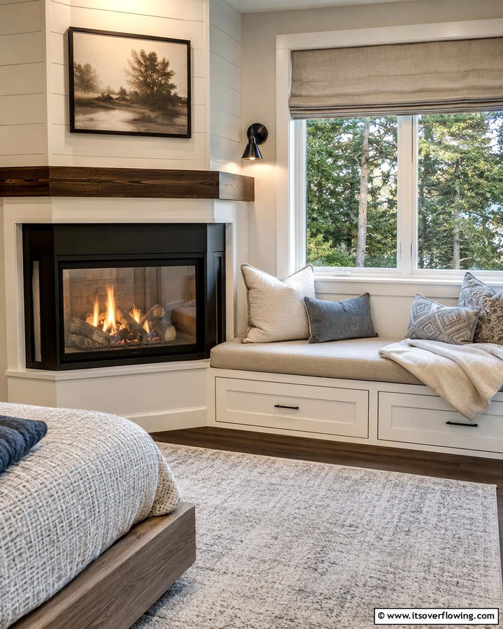 Corner Gas Fireplace with a Bench Seat - 25 Cozy Corner Gas Fireplace Ideas for Your Home