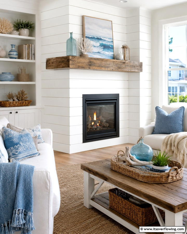 Corner Gas Fireplace with a Shiplap Wall - 25 Cozy Corner Gas Fireplace Ideas for Your Home