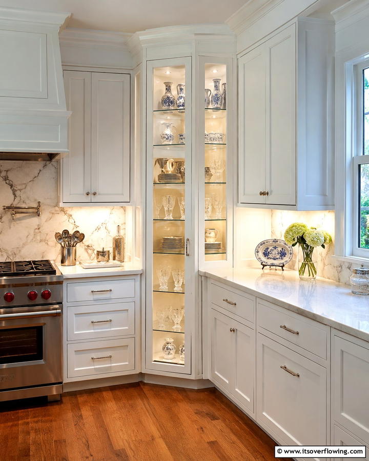 Corner Glass Cabinets - 20 Kitchen Corner Ideas to Maximize Your Space