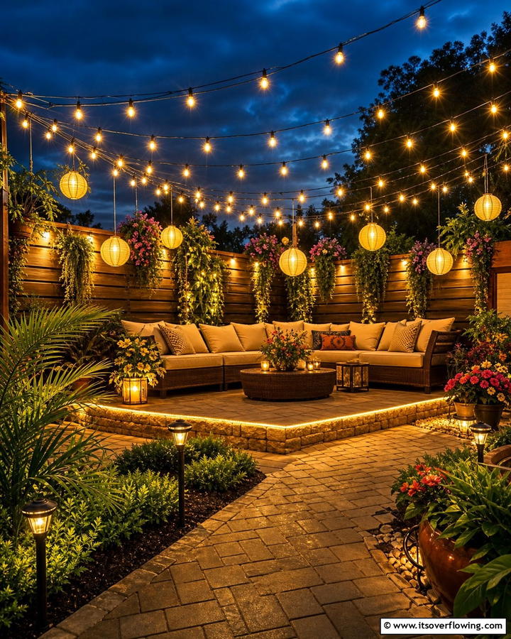 Corner Lighting Display - 20 Creative Corner Patio Ideas for Small Outdoor Spaces